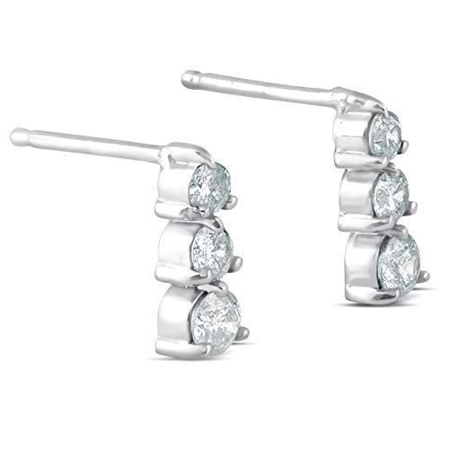 Pompeii 3.5ct 3 Stone Round Graduated Diamond Earrings 14K White Gold