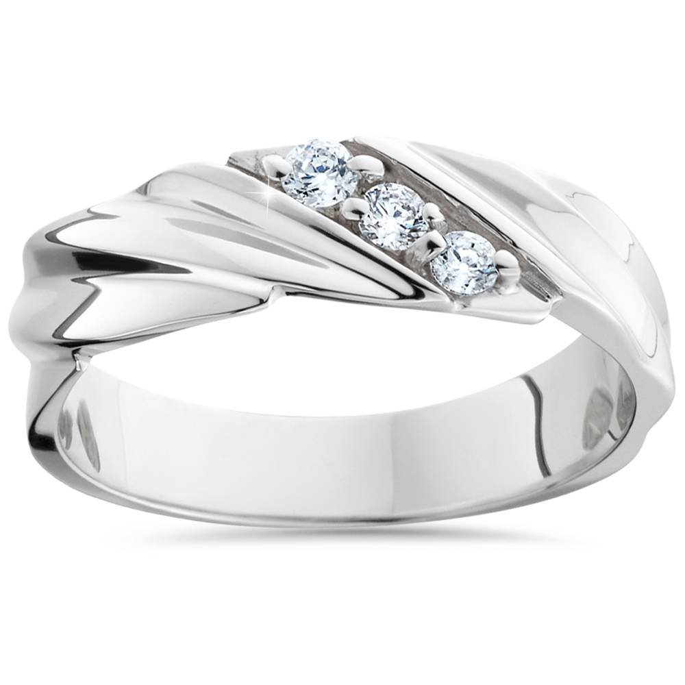 POMPEII3 Three Stone Diamond 14K White Gold Wedding Ring