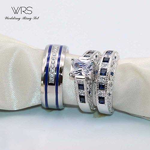 Matching His and Hers Wedding Ring Set - Women's CZ Bridal Set and Men's Band