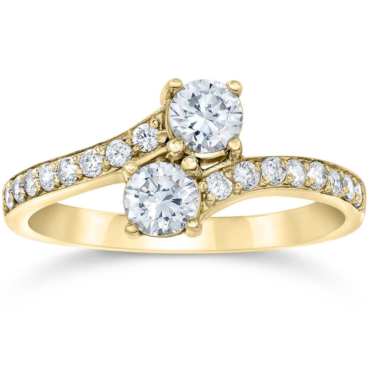 2 Stone Diamond Ring in 10K Yellow Gold for Women