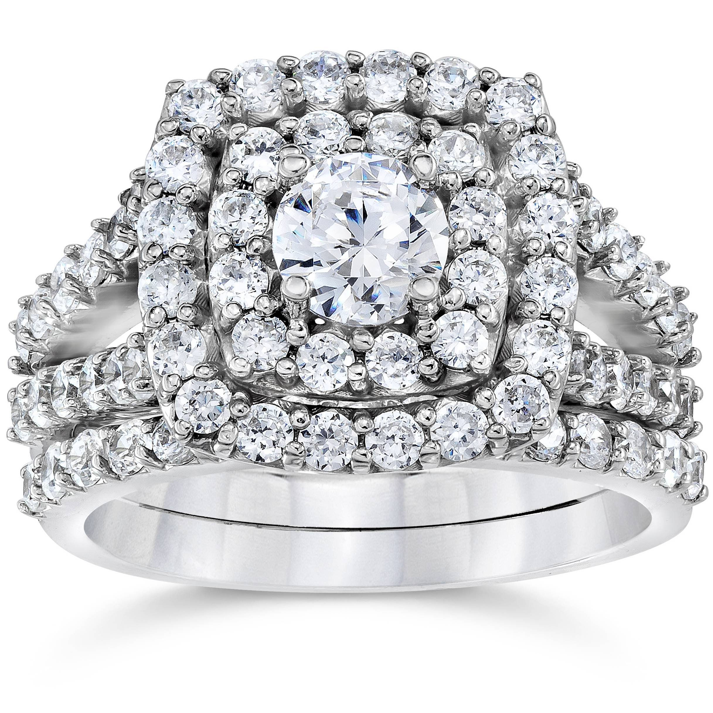 Women's White Gold Diamond Wedding Set with 2 Ct T.W. Cushion Halo Ring and Matching Band